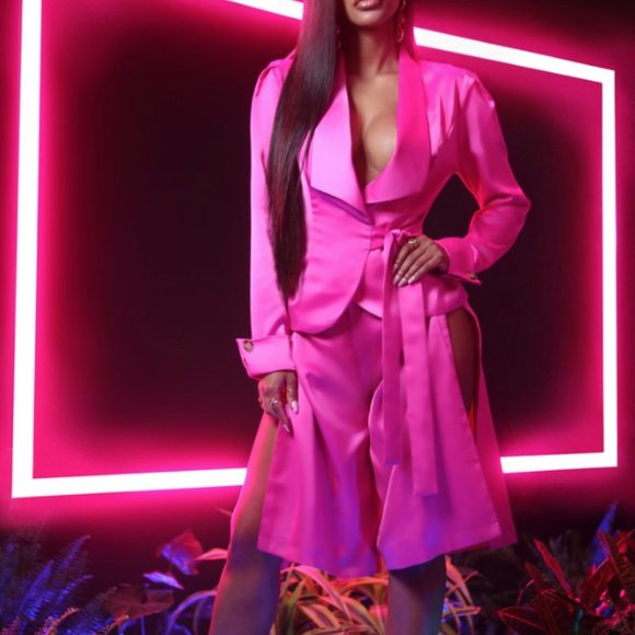 Fashion Nova Jackets & Blazers - Fashion Nova x Cardi B | I Was Born to Flex Hot Pink Satin Blazer  NWT